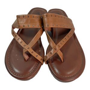Cliffs by White Mountain Beaded Brown Strappy Boho Sandals Toe Loop Sz 9.5